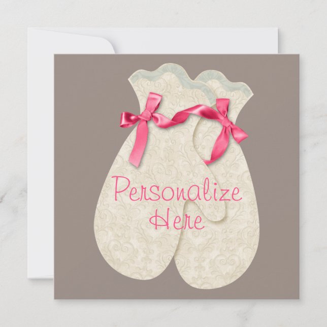 Lace elegant winter mitten ribbon lace pink cream  (Front)