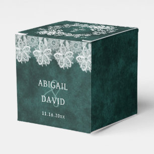 Lace Emerald Green Velvet Religious Wedding Cube Favour Box