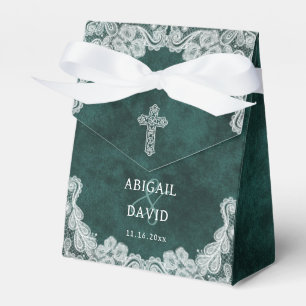 Lace Emerald Green Velvet Religious Wedding Tent Favour Box