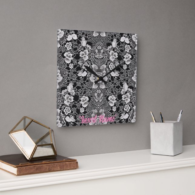 Lace Floral Harmony Square Wall Clock (Office)