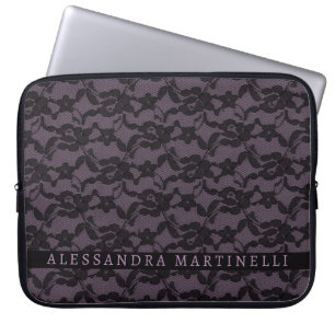 Lace Floral Laptop Sleeve – Personalised Lavender 
