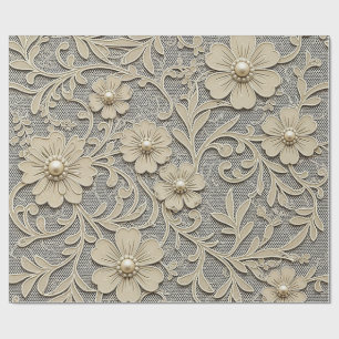 Lace Floral Look with Pearl Centres Wrapping Paper