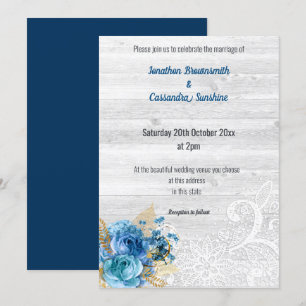 LACE FLORAL NAVY BLUE RUSTIC WEDDING NAVY INVITATION