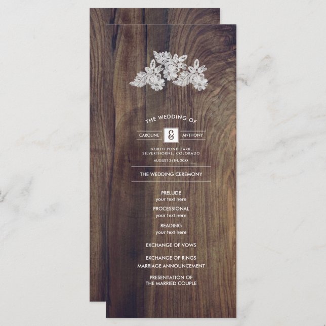Lace Flowers | Barn Wood Wedding Program Programme (Front/Back)