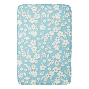 Lace Flowers on Blue Bath Mat