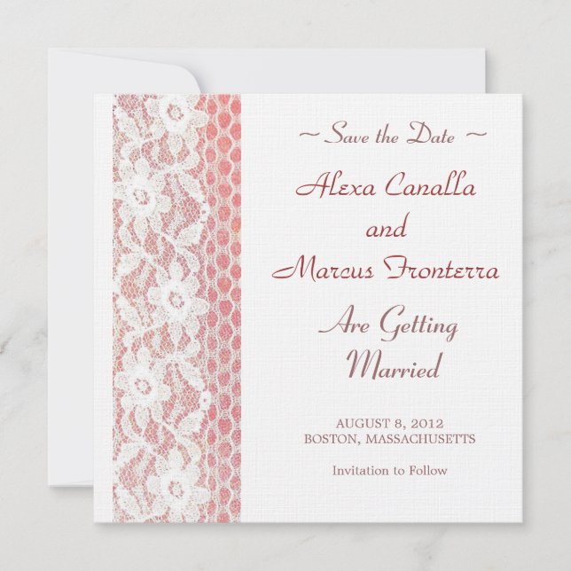 Lace Flowers Wedding Save the Date Card (Front)