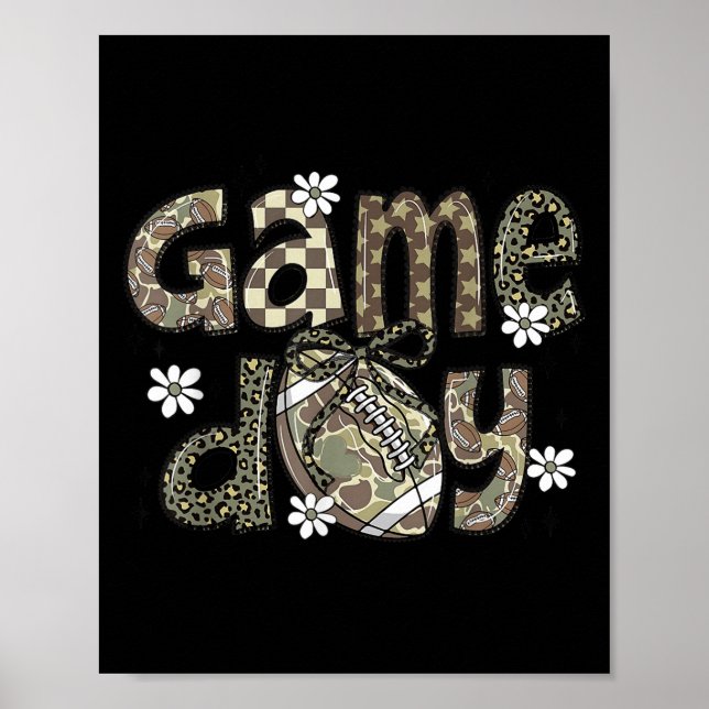 Lace Football Coquette Bow Camouflage Chequered Ga Poster (Front)