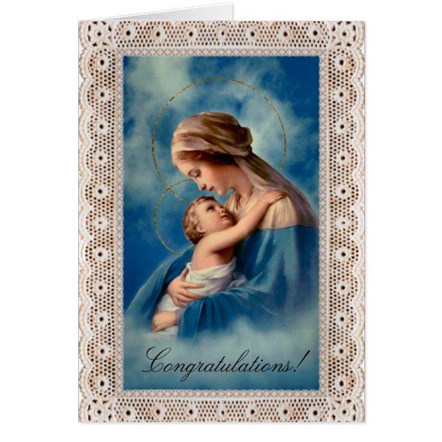 Lace Frame Roman Catholic Congratulations New Baby (Front)
