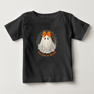 Lace Ghost in Orange Bow Ornate Frame Design Baby T-Shirt