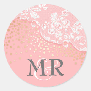 Lace Gold Confetti Glitz Pink Glamour Wedding Classic Round Sticker