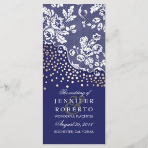 Lace / Gold Confetti Navy Vintage Wedding Program Programme