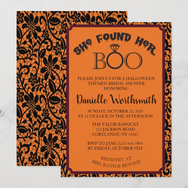 Lace Halloween She Found Her Boo Bridal Shower Invitation (Front/Back)
