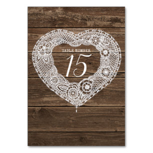 Lace heart art wood rustic country table numbers