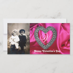 LACE HEART MONOGRAM SILK FUCHSIA CLOTH ,Pink Black Holiday Card