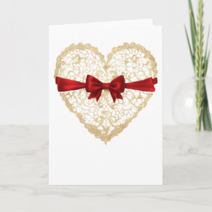 Lace Heart Red Ribbon Valentine's Day Heart Card
