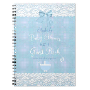 Lace Image Blue Bow Pretty Baby Shower Guest Book- Notebook