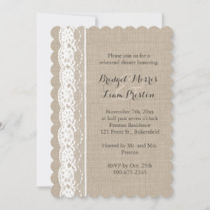 Lace in White on Burlap Rehearsal Dinner Invite
