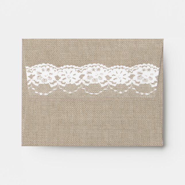 Lace in White on Burlap RSVP Envelope (Back (Top Flap))