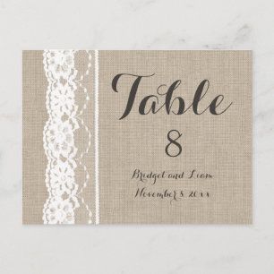 Lace in White on Burlap Table Number Postcard