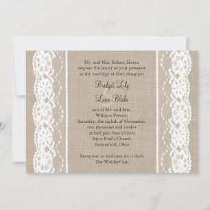 Lace in White on Burlap Wedding Invite