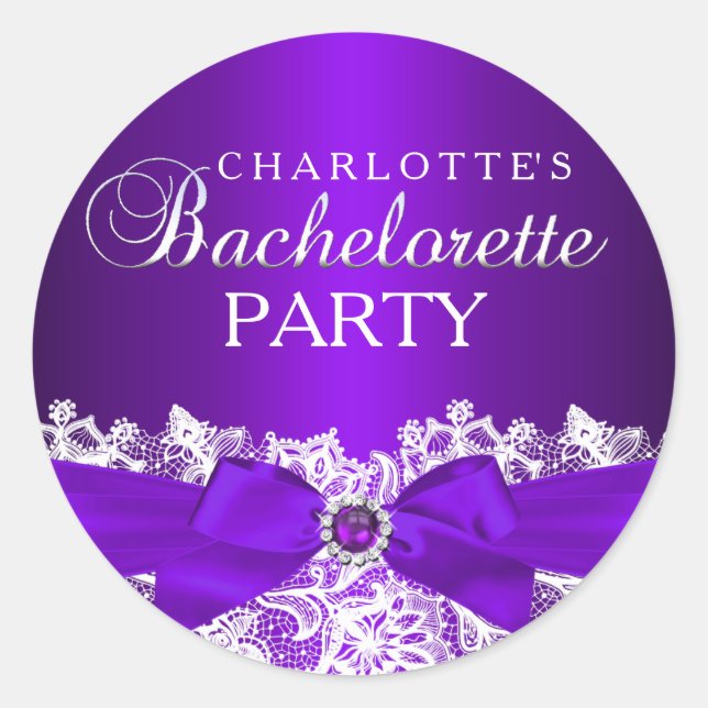 Lace & Jewel Bow Purple Bachelorette Sticker (Front)