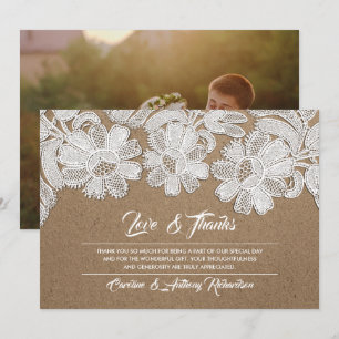 Lace   Kraft Paper Wedding Thank You Photo Cards