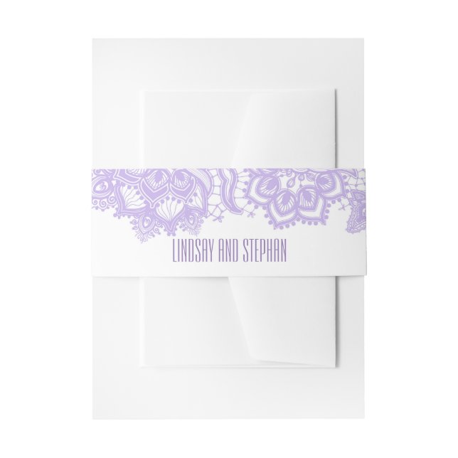 Lace Lavender Colour Elegant Invitation Belly Band (Front Example)