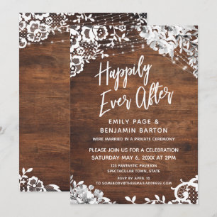 Lace, Lights & Floral on Wood Happily Ever After Invitation
