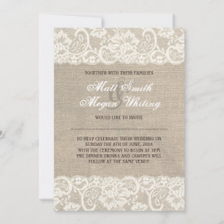 Lace Look Rustic Burlap Wedding Invitation