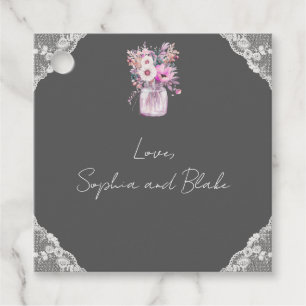 Lace & Mason Jar Grey Personalised Wedding Favour Tags