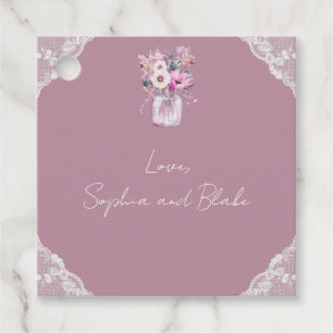 Lace & Mason Jar Pink Personalised Wedding Favour Tags