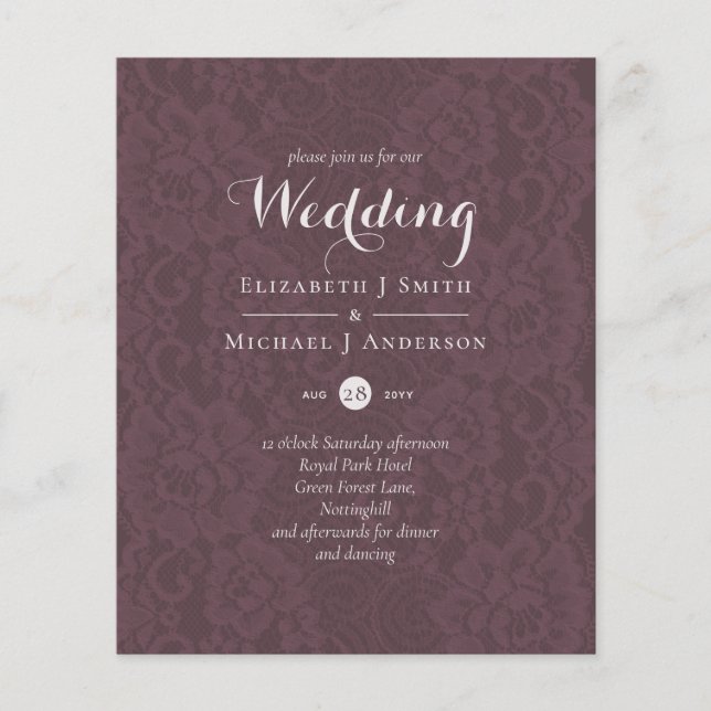 Lace Merlot Ivory Wedding Invitations Budget (Front)