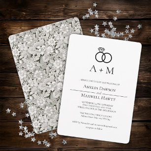 Lace Monogram Rings Simple Wedding Invitation 