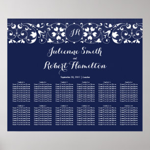 Lace Navy Blue Wedding Seating Chart 12 Tables