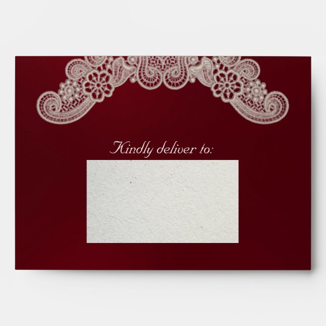 Lace on Burgundy Wedding Envelope (Front)