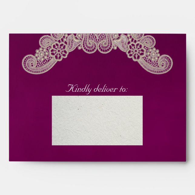 Lace on Plum Wedding Envelope (Front)