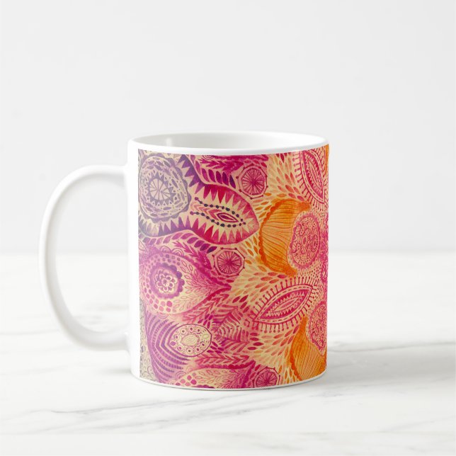 Lace Ornament Mandala: Round Watercolor Design Coffee Mug (Left)