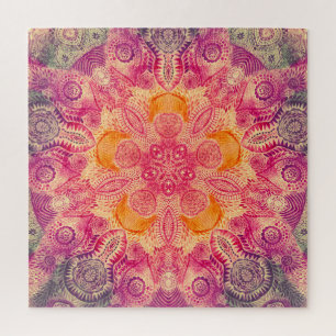 Lace Ornament Mandala: Round Watercolor Design Jigsaw Puzzle