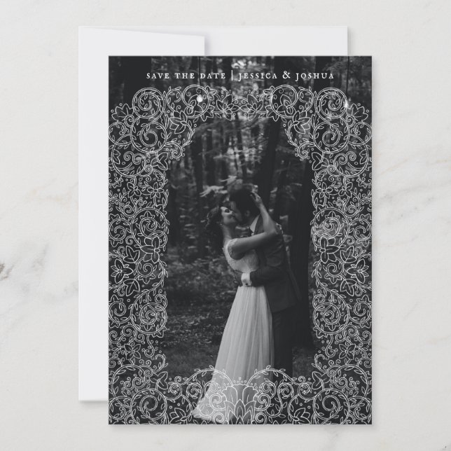 Lace Overlay Wedding Photo Save the Date Thank You Card (Front)