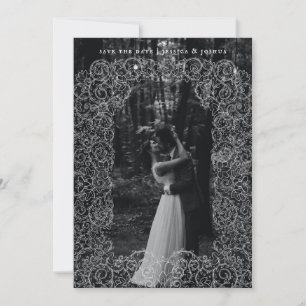 Lace Overlay Wedding Photo Save the Date Thank You Card