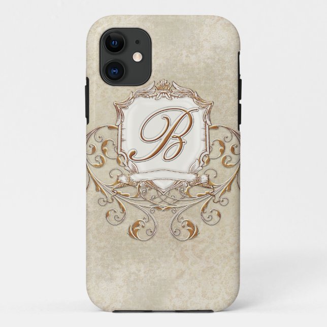 Lace Parchment Baroque Swirl Monogrammed Initial B Case-Mate iPhone Case (Back)