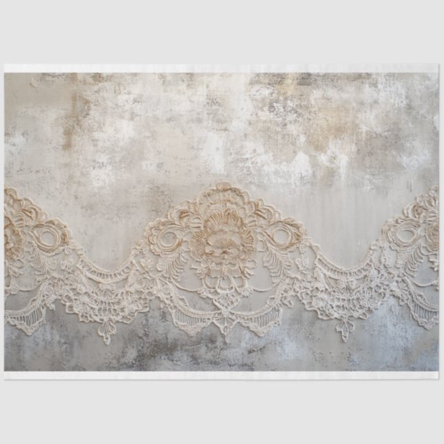 Lace Patina, Beige Gray Shabby Chic Background Tissue Paper (Front)