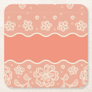 Lace pattern, flower vintage 4 square paper coaster