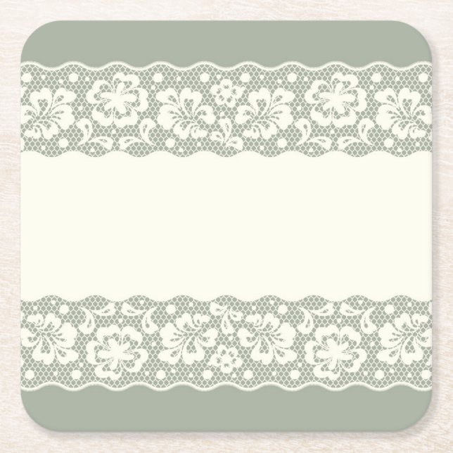 Lace pattern, flower vintage 5 square paper coaster (Front)
