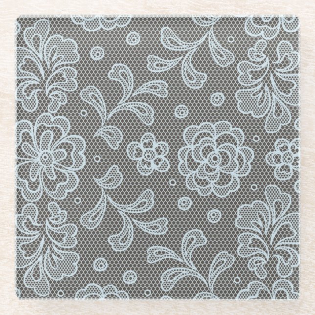 Lace pattern, flower vintage 6 glass coaster (Front)