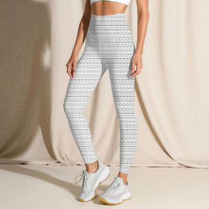 Lace Pattern Stripes   Grey and White Lace Design Leggings