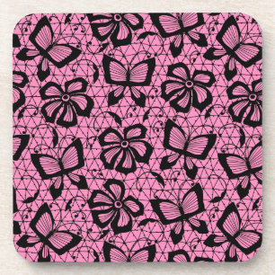 lace pattern with butterflies coaster