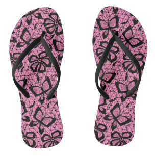 lace pattern with butterflies flip flops