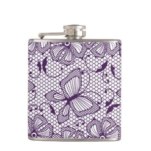 Lace pattern with butterflies hip flask
