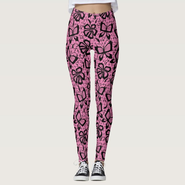 lace pattern with butterflies leggings (Front)